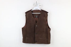 Vtg 90s Gap Mens Medium Distressed Leather Chamois Cloth Buckle Back Vest Jacket - Picture 1 of 17