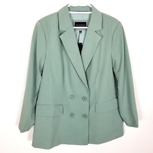 Eloquii Women Double Breasted Green Blazer Jacket Sz 14 Casual Office Preppy - Picture 1 of 8