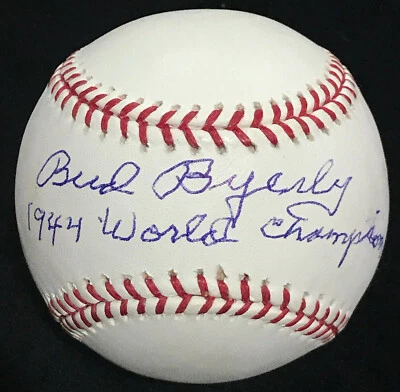 Bud Byerly "1944 World Champ" Inscription signed autograph Baseball BAS BECKETT - Image 1 of 3