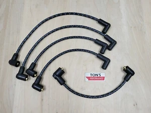 Classic Datsun 8mm Cloth Covered Spark Plug Wire Set Vintage Wires Black Blue - Picture 1 of 5