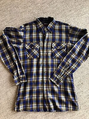 Vintage Flannel Shirt 70s NOS Manhattan Acrylic BLUE PLAID CHECK  Lumberjack - Image 1 of 2