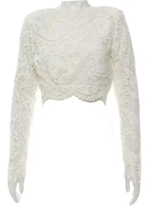 STONE COLD FOX Crop Top Spitzenmuster Rundhals Langarm gefüttert beige M/O - Bild 1 von 24