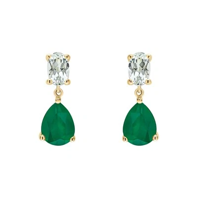 Pendientes De Gota De Amatista Verde Y Ónix De 9ct De Oro Amarillo 375 Con Sello - Imagen 1 de 3