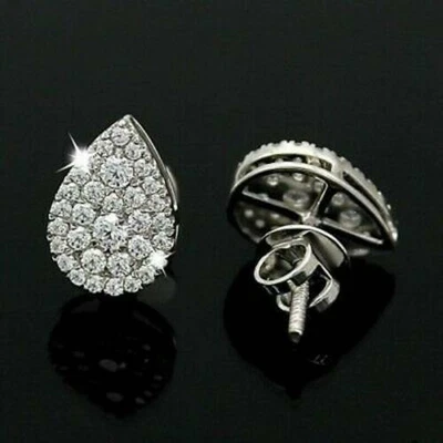 1.30 Ct Round Diamond Simulated Cluster Stud Earrings Gift 925 Sterling Silver - Image 1 of 2