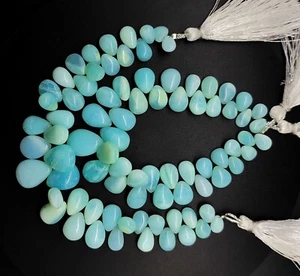 Natural Peru Blue Opal Smooth Pear Shape Beads for Jewelry Making 7" Strand - Picture 1 of 17