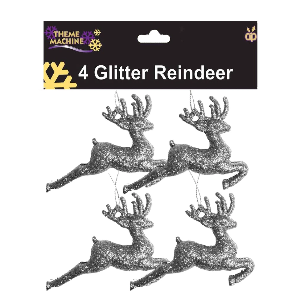 Christbaumschmuck 4 Packung Glitter Rentiere (Dp) - Silber - Bild 1 von 1