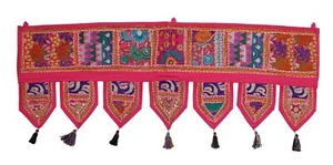 Indian Door Decoration Toran Window Topper Valance Handmade Tapestry Pink 40" - Picture 1 of 4