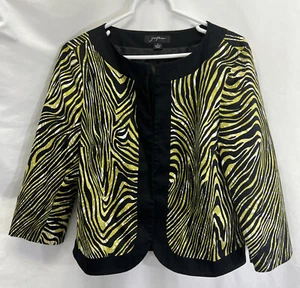 Josephine sz8 open front animal print Jacket 3/4sleeve contrasting trim - Picture 1 of 8