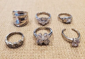 DAMEN RING SET, 6 STCK. KUBISCHER ZIRKONIA & MODERNE FREIFORM GR. 5-7 1/2 - Bild 1 von 10