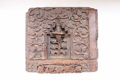 Bloque de pared arquitectónico tallado diseño floral madera original antiguo NH3702 Foto 1 de 4