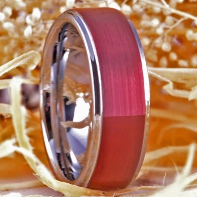8MM Brushed Red Tungsten Carbide Ring Anniversary Gift Ring for Women - Image 1 of 3