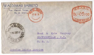 Brasil 1938 Medidor Rojo Cubierta de Publicidad Río de Janeiro a Gloversville NY EE. UU. - Imagen 1 de 2