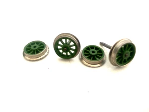 4 HORNBY 15mm DIA 00 LNER APPLE GREEN LOCO BOGIE WHEELS & AXLES SUIT MANY - Picture 1 of 3
