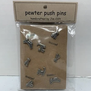 Zinn Katze Kätzchen Stecknadeln Handarbeit von Jim Clift 1999 Rhode Island 8er Set - Bild 1 von 11