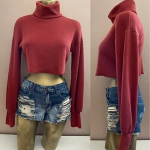 POLLY UK Cropped Ribbed Terracotta TURTLENECK TOP Size 4 - Picture 1 of 8