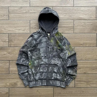 Moletom com capuz Y2K cinza Billabong roupa de surf bordado floral com zíper - Imagem 1 de 4