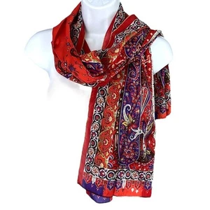 ETRO Milano 100% Silk Scarf Paisley 55" L x 17" Wide Red Purple Orange Authentic - Picture 1 of 5