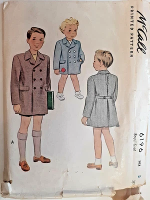 McCall's 6196 Dress Coat Sewing Pattern Boys 2 VTG 40s Cut Event Church Wedding - Image 1 of 4