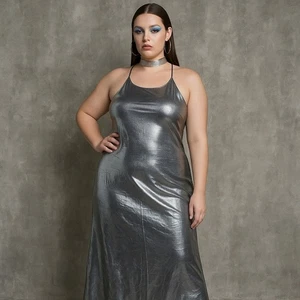 Vintage 90s Y2K Jump Start Apparel Size 11 Metallic Silver Slip Dress Racerback - Bild 1 von 10
