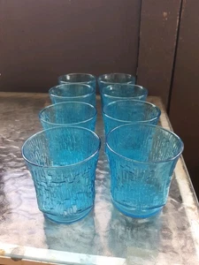 Vintage Anchor Hocking Pagoda Blue Tree Bark Juice Drinking Glasses Set Of 8 - Picture 1 of 6
