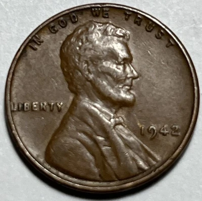 Lincoln Wheat Penny 1942 errores DDO leve duplicación en la cara errores nasales Foto 1 de 4