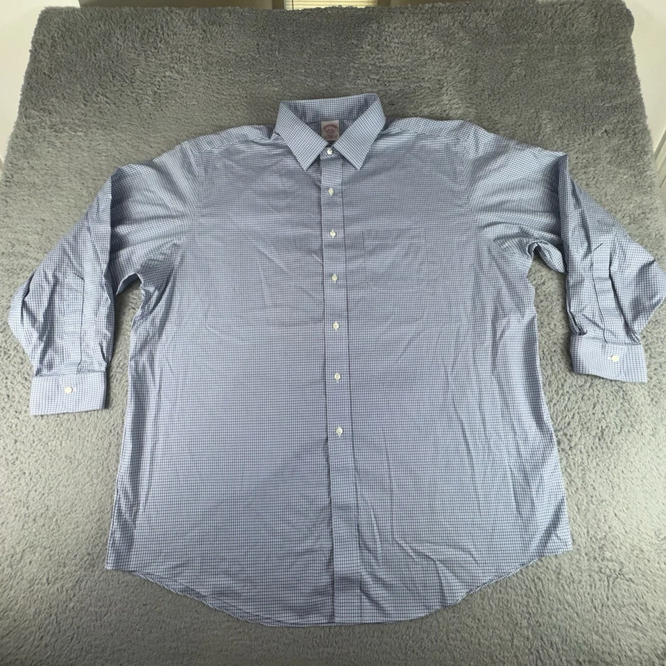 Brooks Brothers Shirt Mens 2XL 18 34 Blue Check Madison Non Iron Supima Stretch - Image 1 of 4