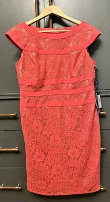 Vestido Adrianna Papell Para Mujer 12 Pequeño Rosa Encaje Funda Cóctel Noche Evento Foto 1 de 4