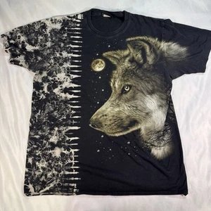 JAY’S ROCK WOLF NIGHT MOON BLACK STUDDED T-Shirt XL ALL OVER PRINT - Picture 1 of 7