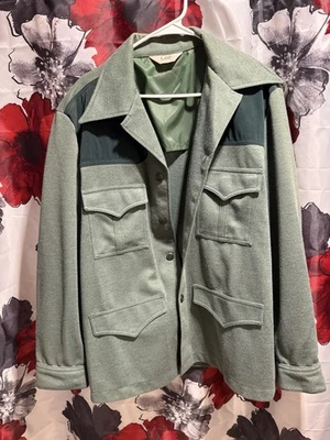 复古 Lee 美国制造羊毛野战夹克双色绿色实用外套男式 L 码 — 第 1/4 张图片