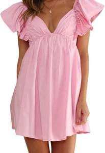 Mini vestido babydoll para mujer con volantes de mariposa y pajarita trasera - Imagen 1 de 4