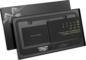 3D MATTE Black Cadillac Logo Silver License Plate Frame Premium Metal NEW - Picture 1 of 2