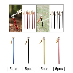 5x Screw in Tent Stakes Drillable Tent Stakes with Rope Unbreakable Metal Pegs - Picture 1 of 21