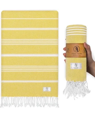 Toallas turcas Éfeso toalla de playa amarilla - absorbente suave de secado rápido sin arena Foto 1 de 4