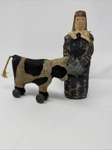 Vintage Frau & Kuh Weihnachten signiert Rosmarin A. Flagg Volkskunst Handarbeit 1991 - Bild 1 von 11