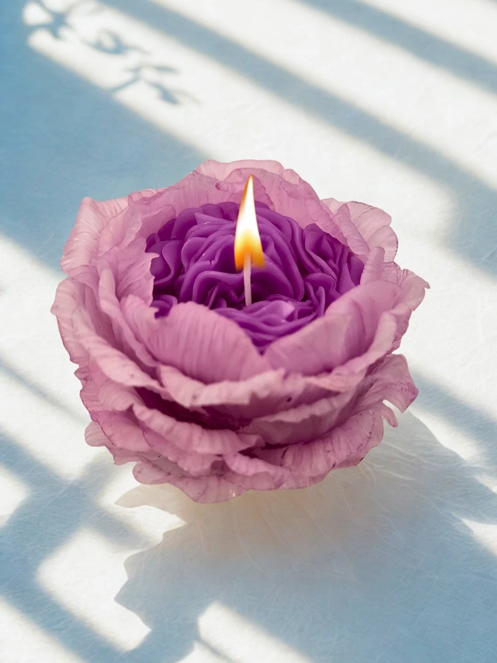 Handmade Violet Peony Candle – Natural Beeswax Floral Gift & Home Décor - Image 1 of 4