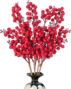 4 Pack Artificial Red Berry Stem Clearance, Christmas Holly Berries for - Picture 1 of 7