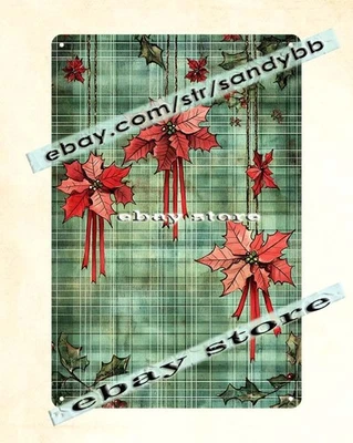 Poinsettia Garland Tin Sign Rustic Holiday Border Art - Image 1 of 4