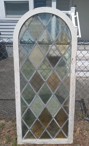 VINTAGE STAINED GLASS WINDOW  ARCH TOP  WE SHIP!!!!!!!! Cover
