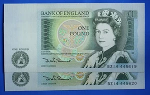 2x 1981 Banco de Inglaterra Una libra Somerset "BZ14" billetes consecutivos [32513] - Imagen 1 de 4