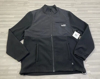 Puma Polar Fleece Woven Full-Zip Jacket Mens Size Medium Long Sleeve Black $90 - Image 1 of 4