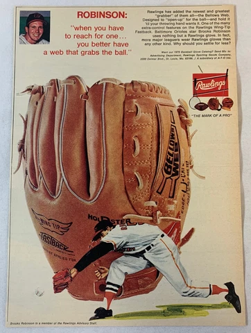 1970 Rawlings baseball glove ad ~ BROOKS ROBINSON Orioles Cover