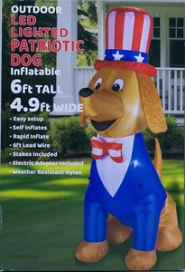 Inflable LED de 6 pies 4 de julio para perro patriótico americano soplado por aire nuevo en caja - Imagen 1 de 1