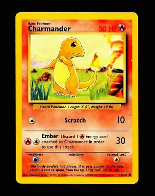 1999 Pokemon CHARMANDER Base Set INK DOT ERROR Non Holo MISPRINT Card 46/102 EX - Image 1 of 3
