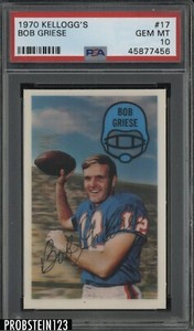 1970 Kellogg's 3-D Football #17 Bob Griese Miami Dolphins HOF PSA 10 GEM MINT
