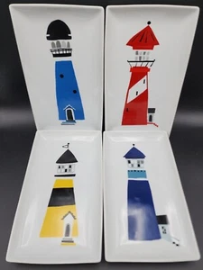 Crate & Barrel Lighthouse Appetizer Plates Tableware Beach Ocean Theme Platters - Picture 1 of 9