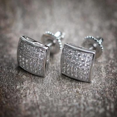 Pendientes pequeños de plata hip hop con perno prisionero atornillado en la parte posterior circonita  Foto 1 de 4