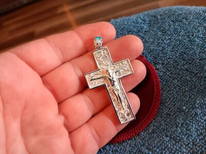 Ciondolo croce crocifisso filigrana in argento sterling 925 altezza 2 1/4" NUOVO - Foto 1 di 15