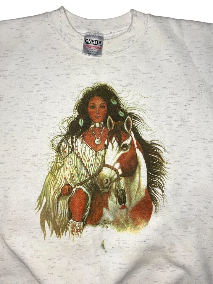 Vintage Native American Woman Lady Horse Carol Martin Sweatshirt Men’s Size L Foto 1 de 4