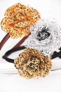 LOT OF 12 ANIMAL FLOWER LEOPARD CAT CHEETAH HEADBAND HAIR HOLDER BROWN SILVER - Picture 1 of 1