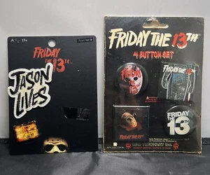 Friday the 13th Jason Voorhees Juego de 4 Botones, Pin, Parche NUEVO Terror Terror Terror - Imagen 1 de 6